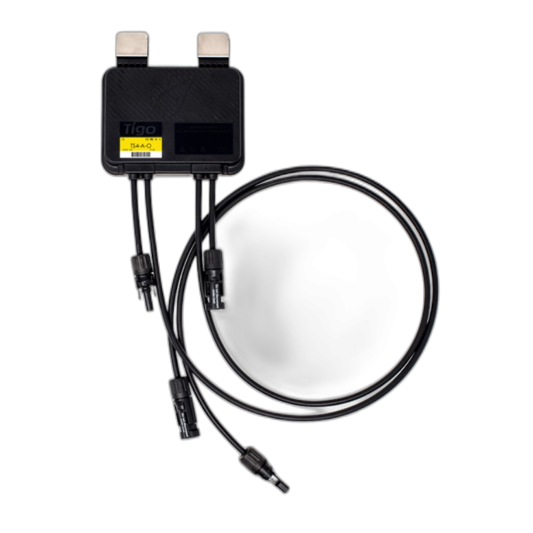 TIGO TS4-A-O 700W galios optimizatorius saulės moduliams, padidinantis efektyvumą ir našumą esant šešėliavimui, su MC4 ir EVO2 jungtimis, IP68 apsaugos klase.